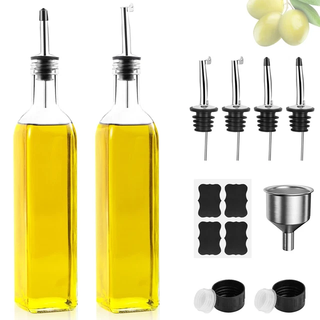 Lot De 2 Bouteilles Huile/vinaigre 500 Ml – Verre Résistant, Bec Verseur Précis