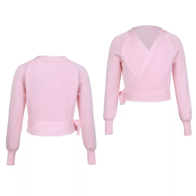 UK Girls Long Sleeves Ballet Dance Cardigan Skating Knitwear Gymnastics Sweater 3