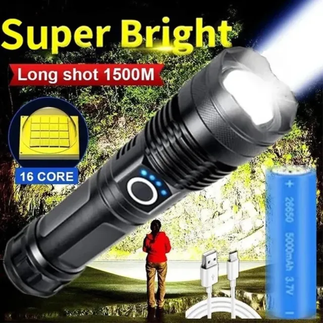 High Power XHP100 Led Flashlight Rechargeable 4 Core Torch Zoom