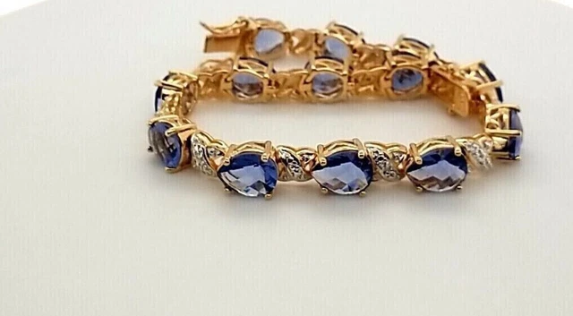 5Ct Pear Cut Natural Blue Sapphire/Diamond Women Tennis Bracelet 14K Yellow Gold