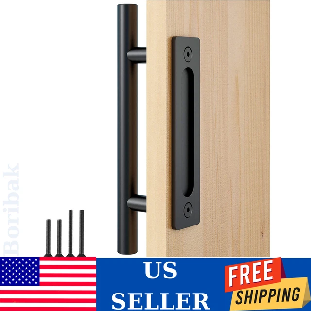12inch Black Sliding Barn Door Handle Hardware Set Heavy Duty Pull and Flush Fit