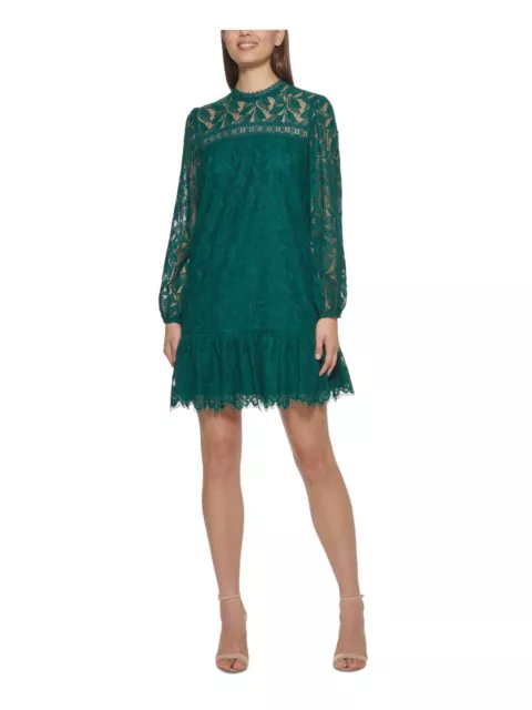 KENSIE Womens Green Drop Waist Back Lined Long Sleeve Shift Dress 16