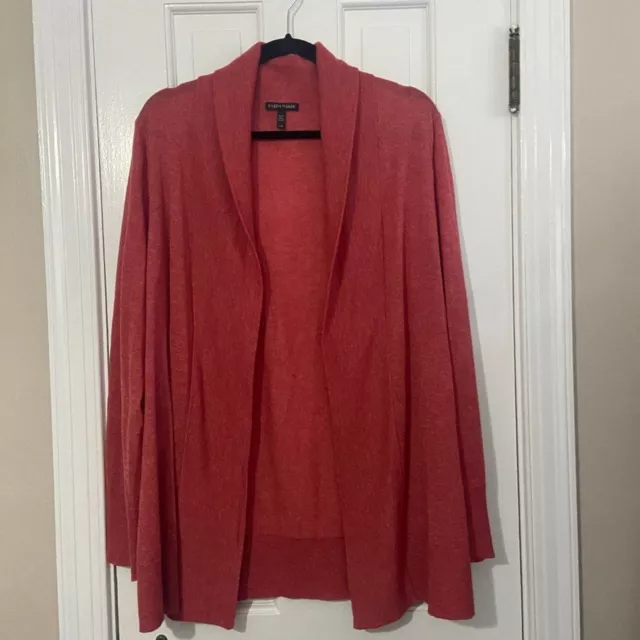 Eileen Fisher Fine Tencel Wool Alpaca Open Front Cardigan in Red - Large 3