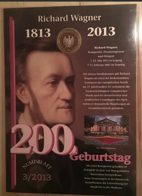 Numisblatt 3/2013 Richard Wagner mit 10 Euro Münze+ Briefmarken