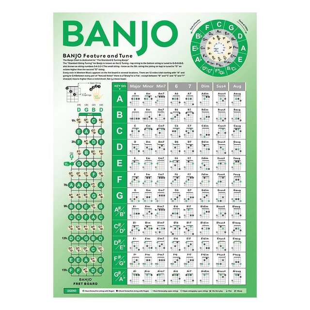 BANJO CHORD CHART Poster Easy Chords Beginner NEW N8 L6R3 EUR 8,05 ...