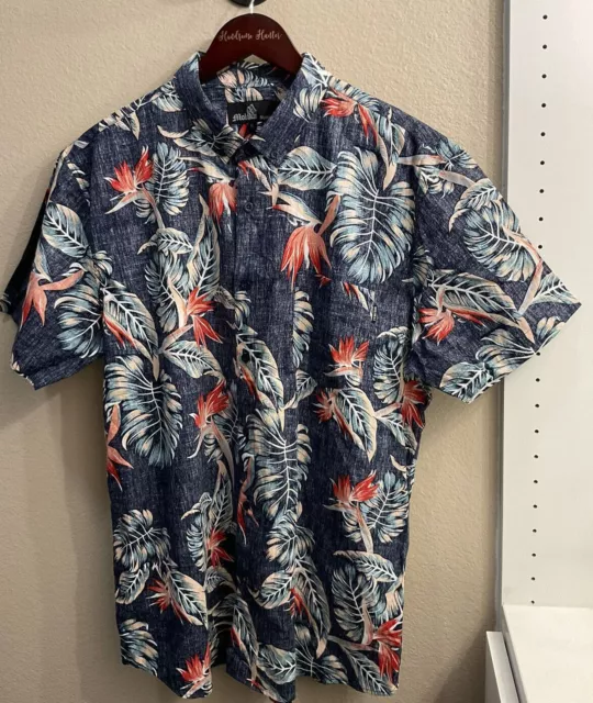 MOLOKAI SURF CO Floral Short Sleeve Navy Button Up Hawaiian Shirt Mens ...