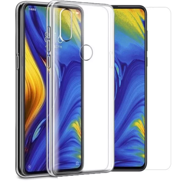 For Xiaomi Mi Mix 3 Clear Slim Gel Case & Glass Screen Protector