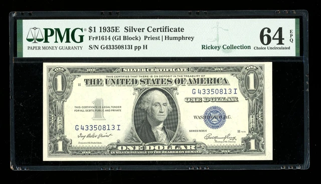 DBR 1935-E $1 Silver Fr. 1614 GI Block PMG 64 EPQ Serial G43350813I