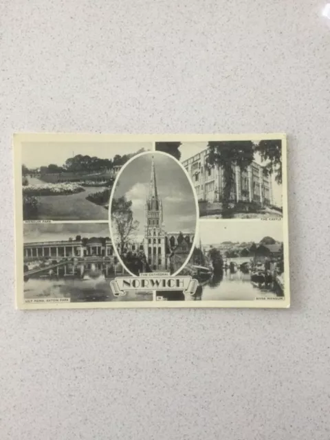 norwich Norfolk vintage postcard wensum & Eaton parks Castle black & white 1950s
