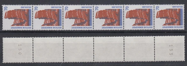 Bund 1469 u RM 6er Streifen SWK 70 Pf postfrisch gelbe Gummierung