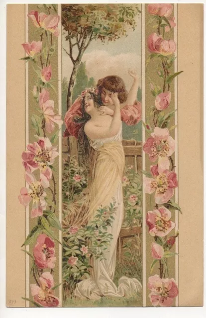 Art Nouveau  -  Bacio Di Giovane Coppia Tra Bellissima Cornice Di Rose # 105