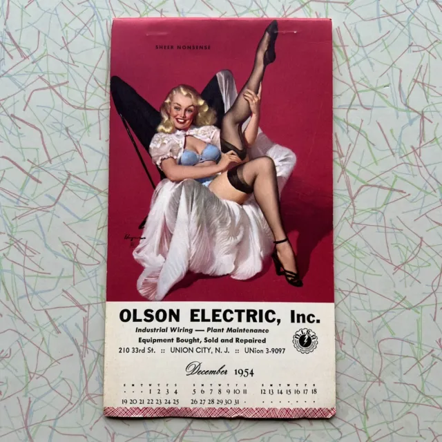 ✨Vintage Elvgren Pin Up Calendar Note Pad NOS Dec 1954