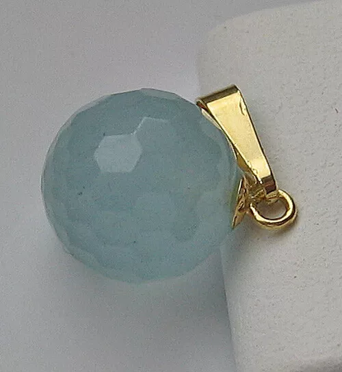 Blau Aquamarin Anhänger  aus 14kt 585 Gold mit Aquamarine Kugel pendant ♦️ 7369