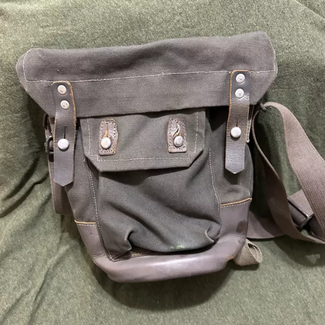 Vtg FKA Swedish Military Canvas Green Shoulder Leather Bottom Sling Field Bag