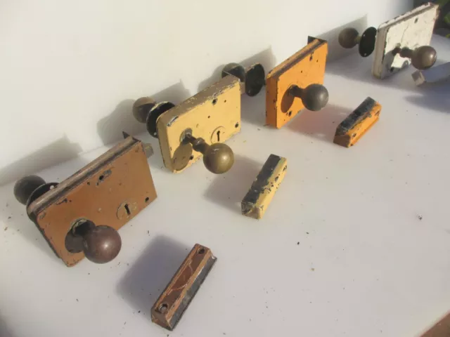 Antique Iron Door Lock Old Victorian Brass Knobs Handles Keep - NO KEY - £40each