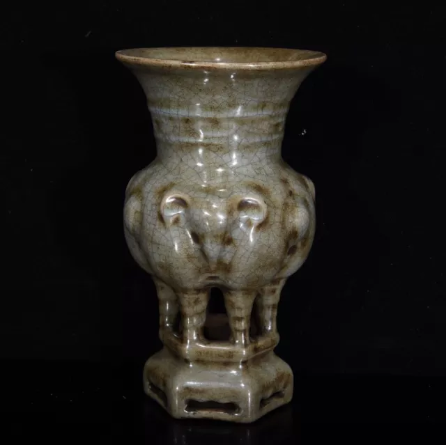 9" old China Porcelain Song dynasty Ru porcelain three sheep vase