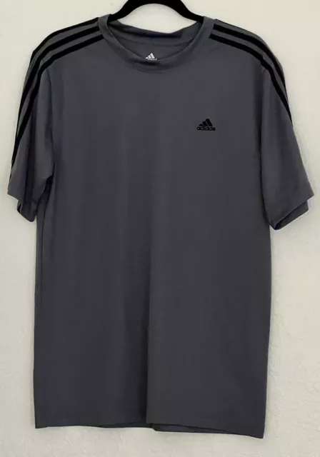 Adidas Mens T- Shirt Climalite Short Sleeve Crew Neck Gray/Black  Size Medium