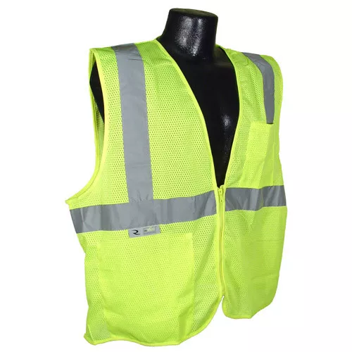 Large  Mesh Yellow High Visibility  Class 2 Safety Vest With Zipper/ 2 Pockets