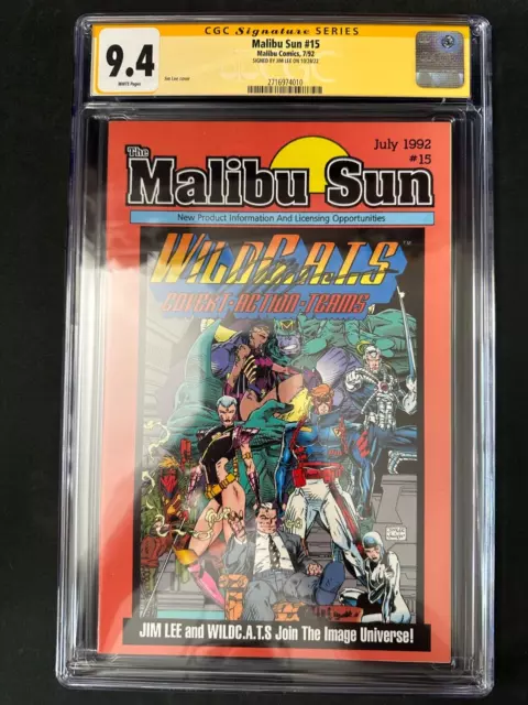 Malibu Sun #15 CGC SS 9.4 Signed By Jim Lee 1st Appearance Of Wildcats