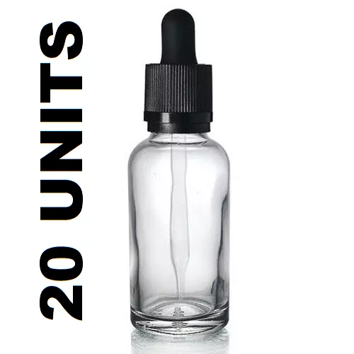 20 x 30ml Clear Glass Bottle with Pipette Bottles Round Empty Boston Eye Dropper