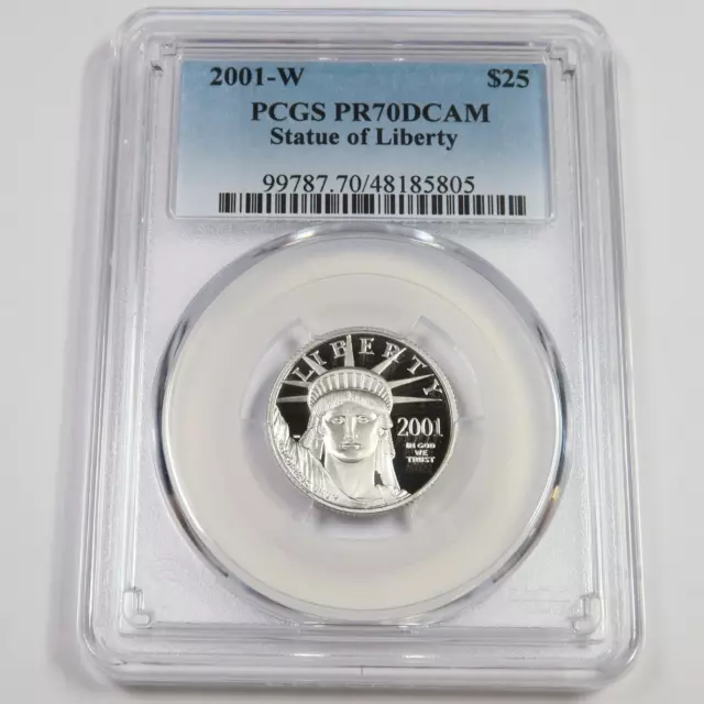 2001 W PCGS PR70 DCAM PROOF 1/4oz Platinum Eagle Statue Liberty US $25 #46828A