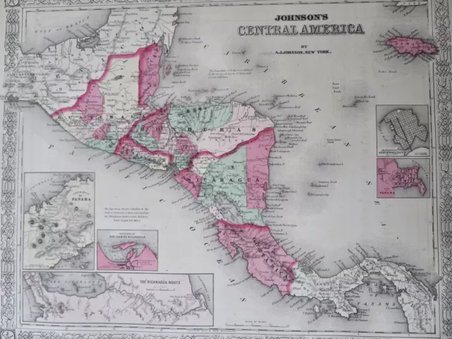 Central America Coast Rica Nicaragua Honduras 1867 A.J. Johnson Scarce Issue map