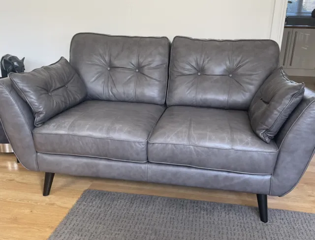 DFS French Connection Zinc 2 Seater Grey Leather Sofa IMMACULATE CONDITION