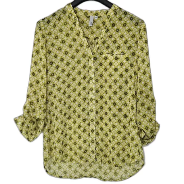 Kut From The Kloth Jasmine sheer Kiwi Collar Flowy Top Womens L