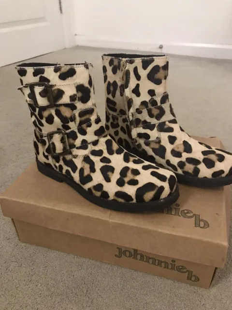 Girls Johnnie B / Boden Leopard Leather Biker Boots Boots - 2 / EU 34