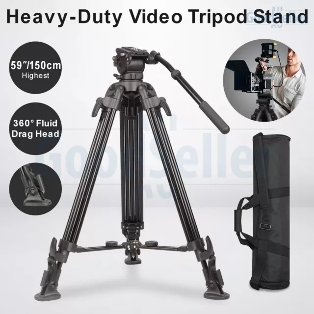 150cm/59” Heavy Duty Tripod Stand Video Camera DV Camcorder 360° Fluid Drag Head
