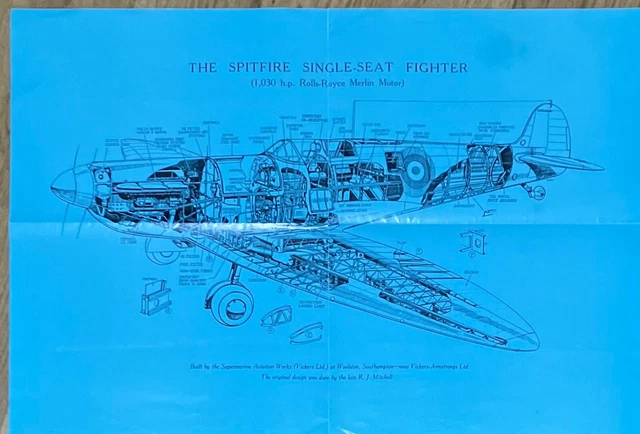 WW2 SUPERMARINE SPITFIRE Single-Seat Fighter. Schematic Diagram