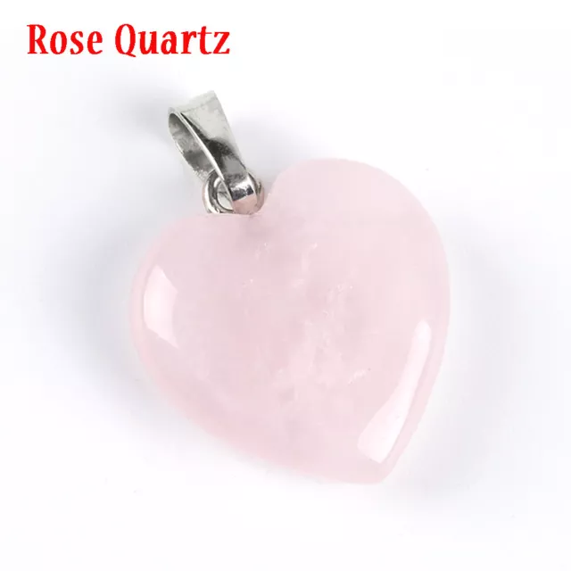 Quartz Heart Pendant Necklace Gemstone Natural Stone Crystal Chakra Healing