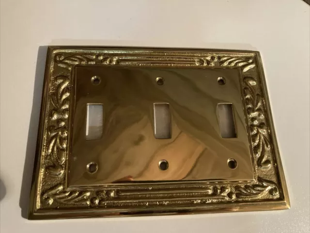 Vtg Hollywood Regency Brass  Triple (3) Light Switch Cover Plate Victorian