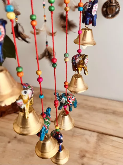 Fair Trade Handmade Indian Elephant Metal Bells Home Wind Chime Hanging Mobile