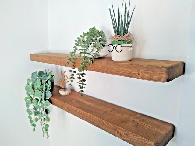 RUSTIC FLOATING SHELVES solid wood handmade shelf invisible brackets ...