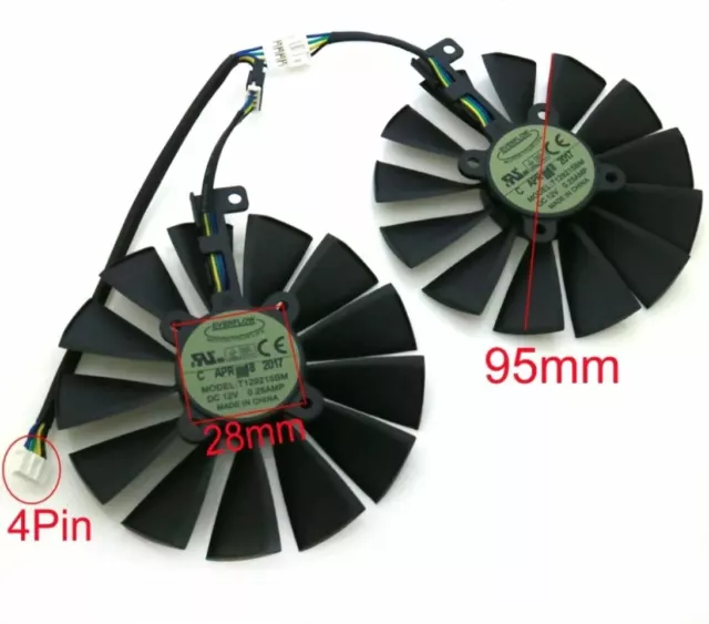 Cooler Fan For ASUS STRIX RX 470 580 570 GTX 1050Ti 1070Ti 1080Ti T129215SM 95MM