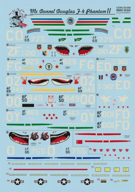 Print Scale 72-029 Decal for McDonnel Douglas F-4 Phantom 1:72 WET Decal