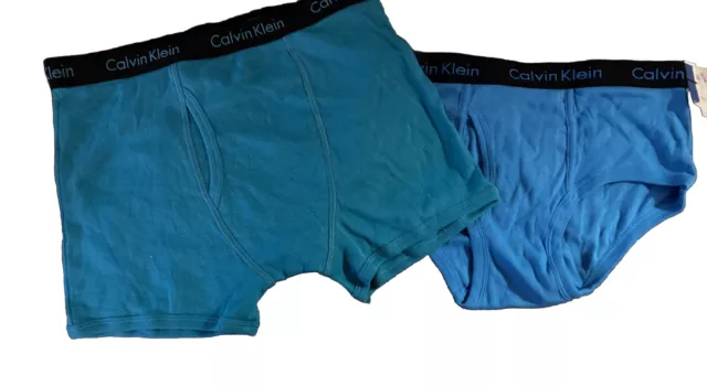 Calvin Klein Boys' Cotton Boxer Briefs 2pk, Blue and Htr Grey, XL (16-18)