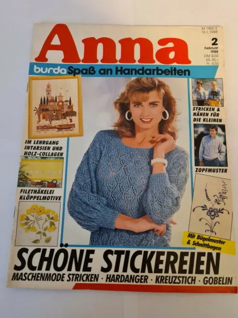 Anna Burda Spaß an Handarbeiten Nr2 1988 Vintage mit Vorlage Sticken Häkeln