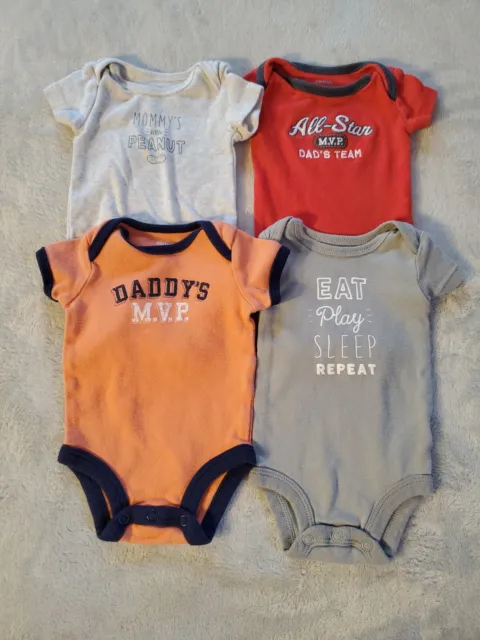 Lot of 4 BABY Boy Newborn Infant Carters Bodysuit T-SHIRT Mom Peanut Daddys MVP