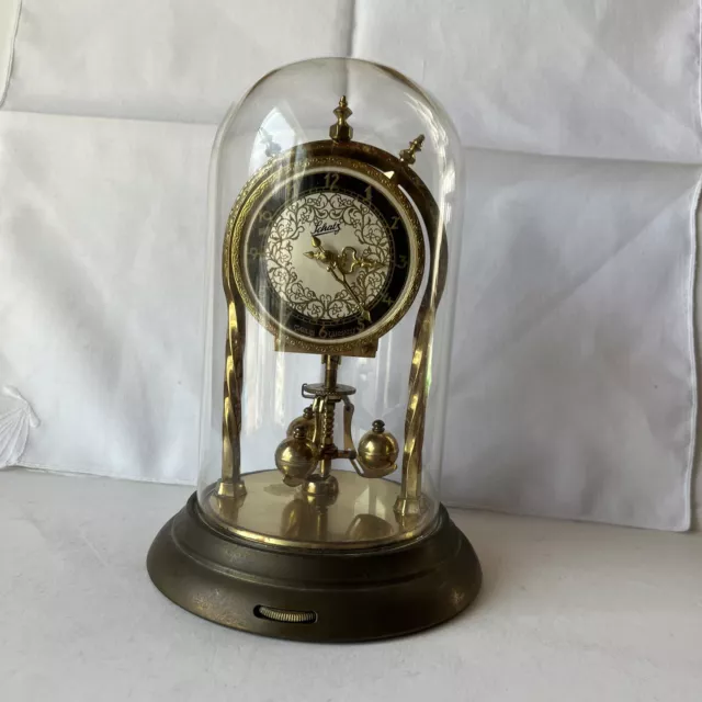 Vintage Aug. Schatz & Son Brass Pendulum Mantel Shelf Clock #53 Glass Dome