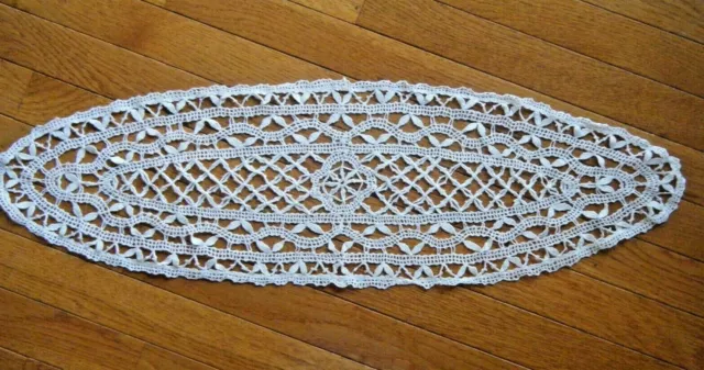 Antique Doily  long Runner Cluny bobbin lace w  double bars bridges hand  done