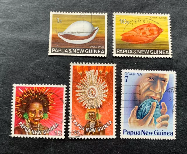 Papua New Guinea 1968-1979 - 5 used stamps - Michel No. 139, 144, 344, 348, 360