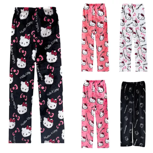 Hello Kitty Pajamas Black Flannel Women Casual Home Pants unisex warm Trousers