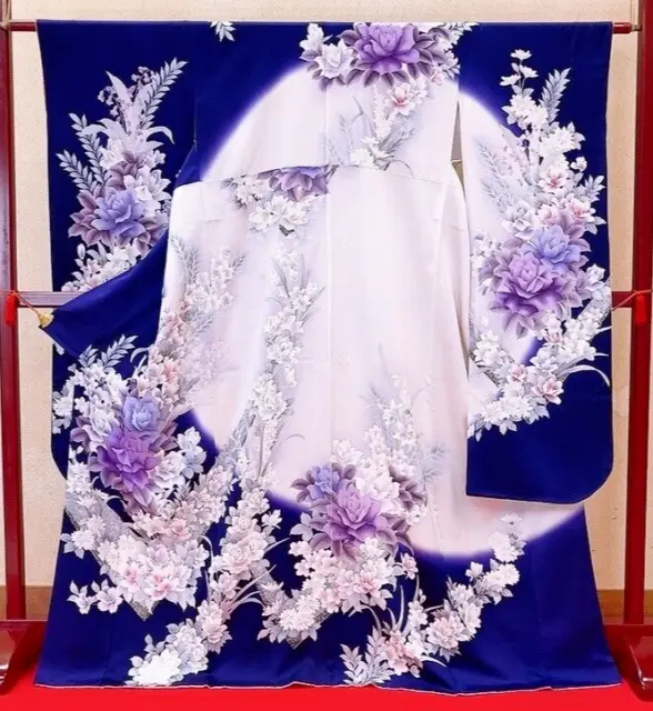 Japanese Kimono “Furisode” Wedding Pure Silk/Purple/White/flower/luxury
