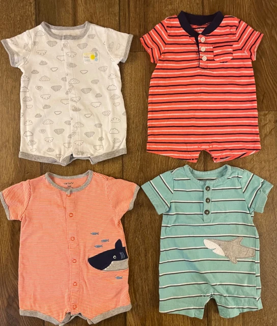 Baby Boy 3 Mo Summer Clothes Lot Bundle One Piece Carters Outfits Rompers Shark
