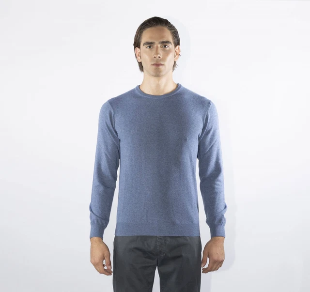 Pull à col rond pour homme en laine et cachemire, jean Pull à col rond pour homme en laine et cachemire, jean
