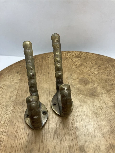 Lot Of 2 Coat Hooks House Clothes Tree Bath Robe Brass Vintage Cast Iron 2
