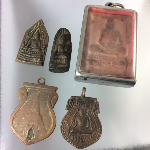 Set 5 THAI BUDDHA AMULET Pendant Old Coins Lucky Phra Coin Money Rich Power e4