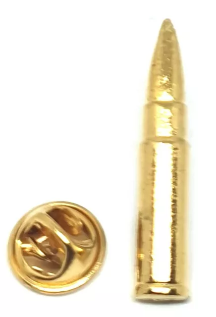 Bullet Gold Plated Hand Cast Fine English Pewter Pin Badge Military Gun (≈25mm)